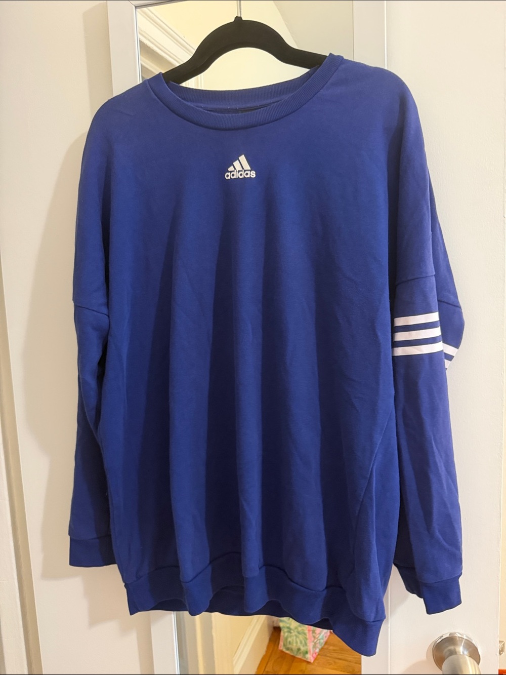 adidas Royal Blue Crewneck Sweatshirt with White Stripe Sleeve